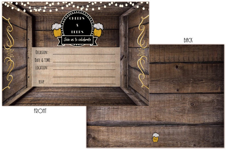 Elcer Cheers and Beers Birthday Country Rustic Fill In Set of 20 Invitations & envelopes 30 years 40 years 50 years Adult party All occasion Fill in invites - Image 2